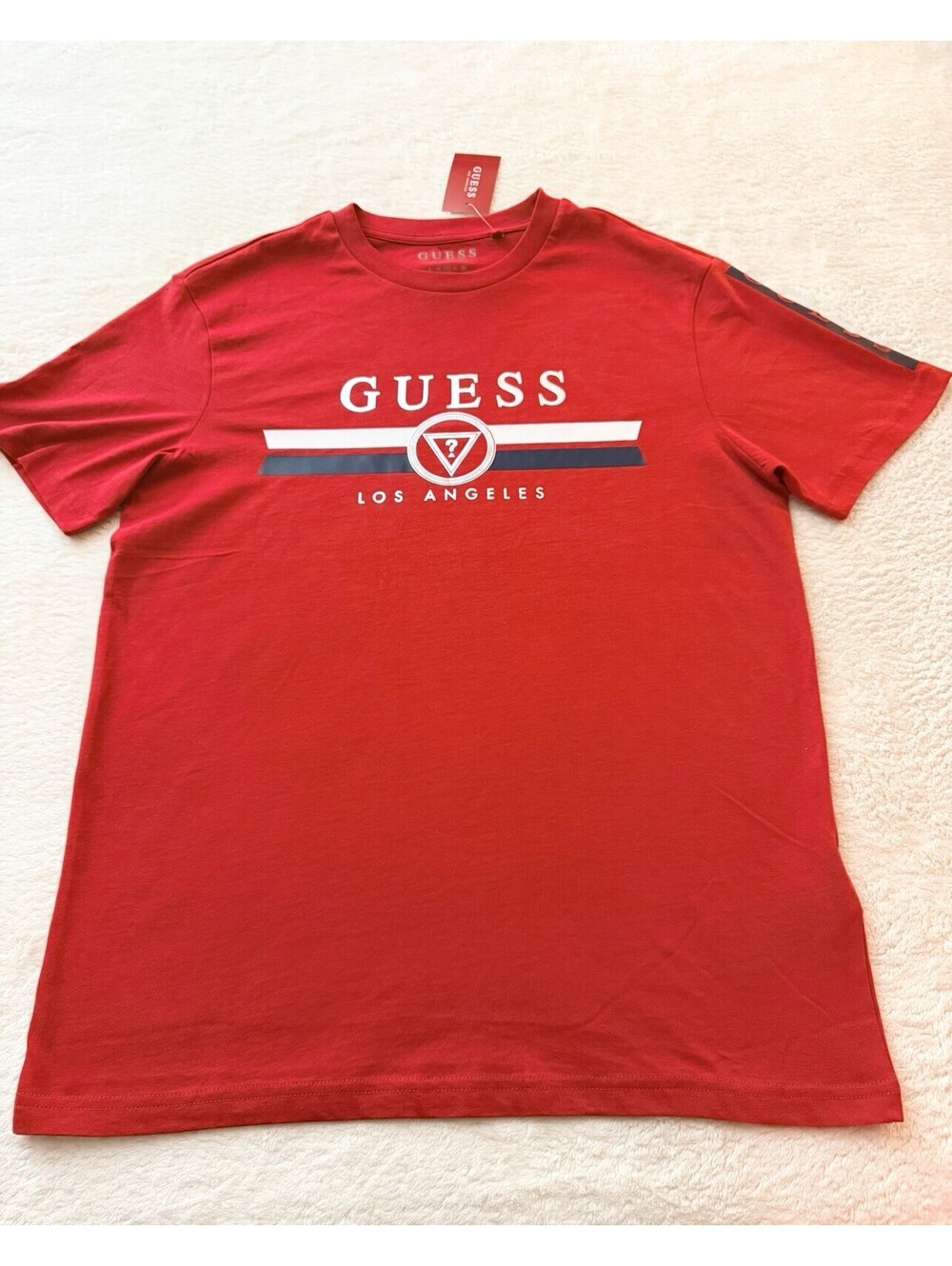 GUESS Men’s Logo T Shirt Red Graphic Tee Cotton Crew Neck Size L New - Picture 3 of 9